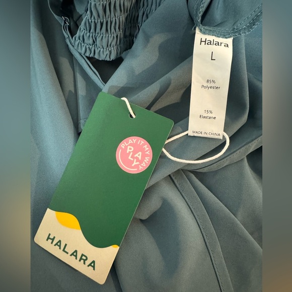 Halara Breezeful Shirred High Low Flowy Midi Dress Stone Blue Size Large NWT - Picture 10 of 12